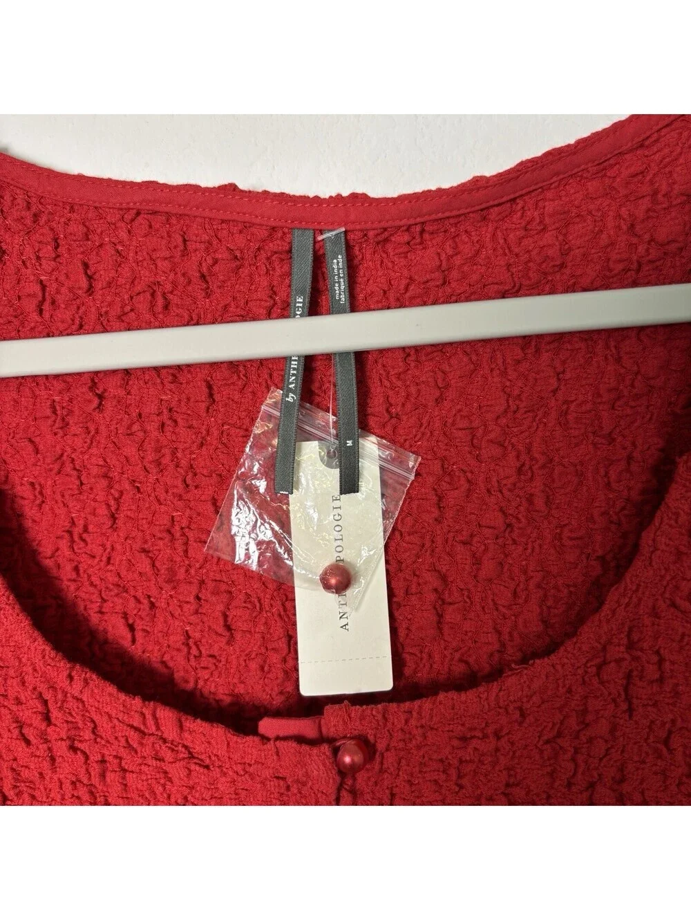 NWT By Anthropologie Smocked Blouse Cherry Red Womens Size Medium Preppy Buttons